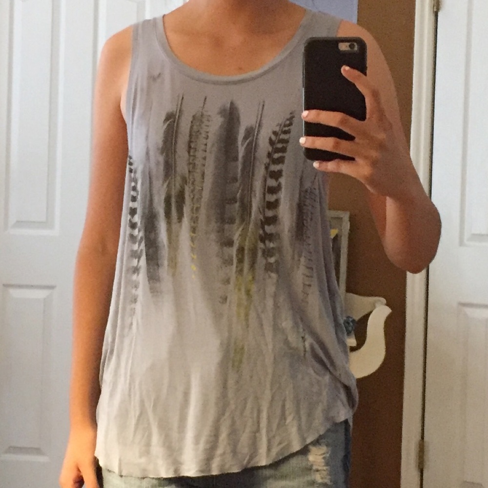 Blue Tank Top with Feather Graphic from AE